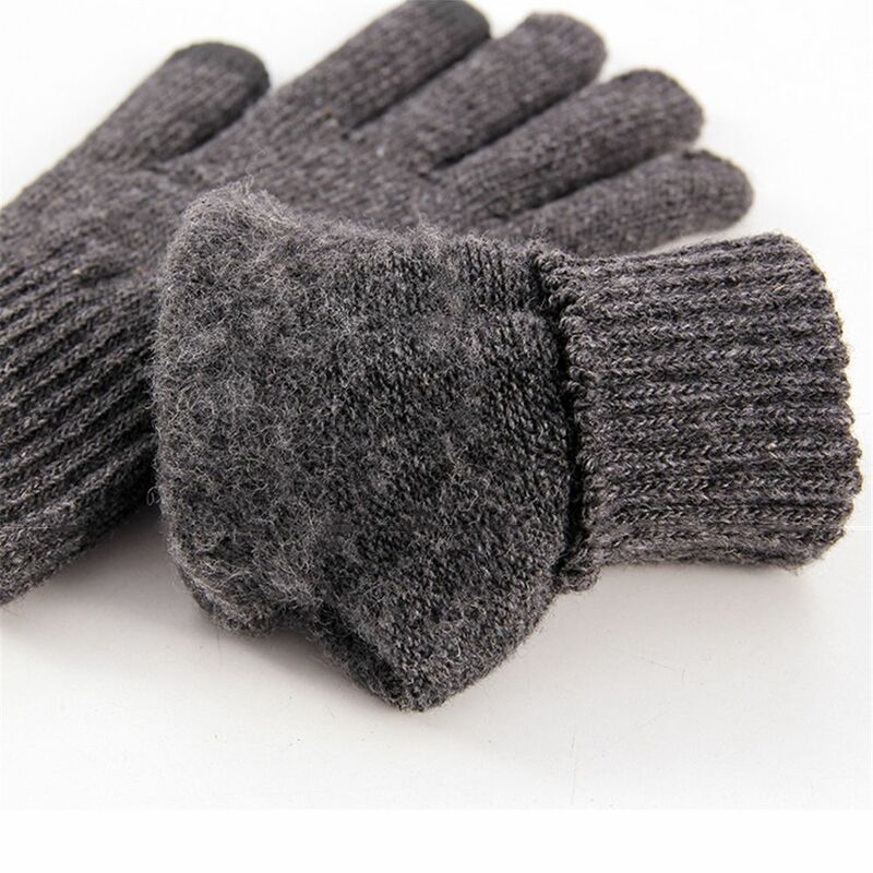 Sarung tangan berkendara musim dingin, sarung tangan jari penuh elastis, tebal, sarung tangan rajut layar sentuh