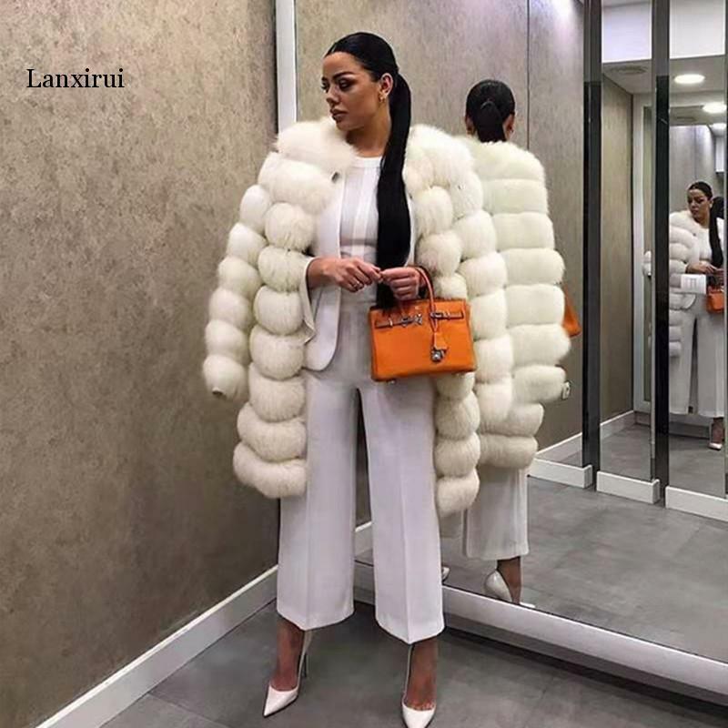 Abrigo largo y cálido de piel sintética para mujer, abrigo blanco de grano de leopardo, de alta calidad, Coart
