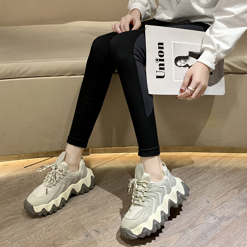 New 2020 Spring Autumn High-end Women Shoes Thick-soled Sponge Cake Black Old Platform Slim Casual Sports Shoes Woman Sneakers
