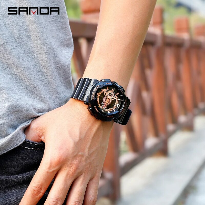 SANDA 브랜드 손목 시계 남자 시계 군사 육군 G 스타일 스포츠 손목 시계 듀얼 디스플레이 남성 시계 커플 시계 방수