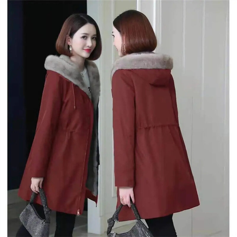 신제품 모조 밍크 모피 라이너 중간 길이 자켓 여성용, 신제품, 한국 버전, 트렌디한 인조 모피 코트, 2021