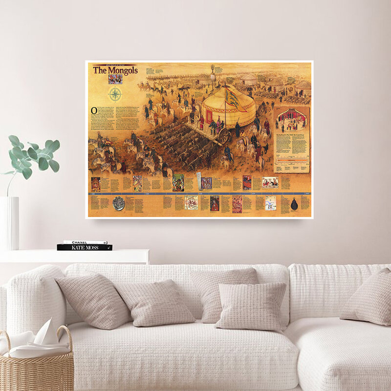 Peinture sur toile rétro de la carte des mongolie Vintage, taille A2 1996, affiche d'art mural, image décorative, décoration de salon pour la maison