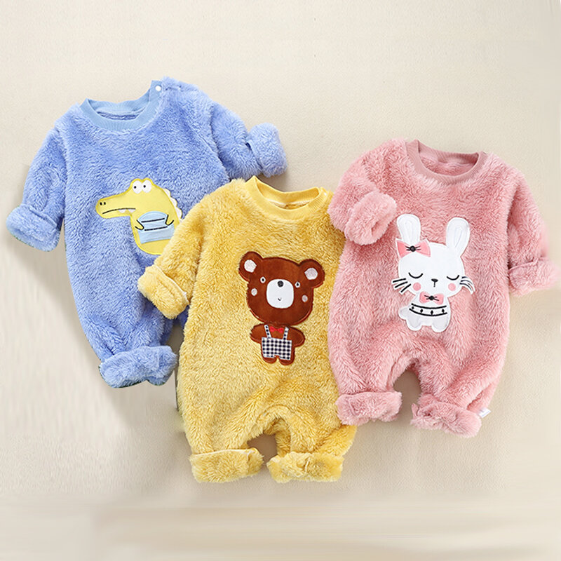PatPat New Autumn and Winter Baby Adorable Animal Fleece Jumpsuit for Baby BodySuits Clothes