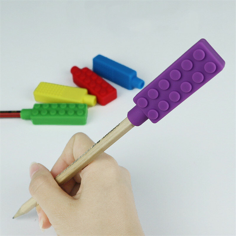 Hot Sale 1PCS Silicone Brick Pen Topper Chewable Pencil Toppers Baby Teethers Kids Sensory Toy Food Grade Silicone Beads Gifts