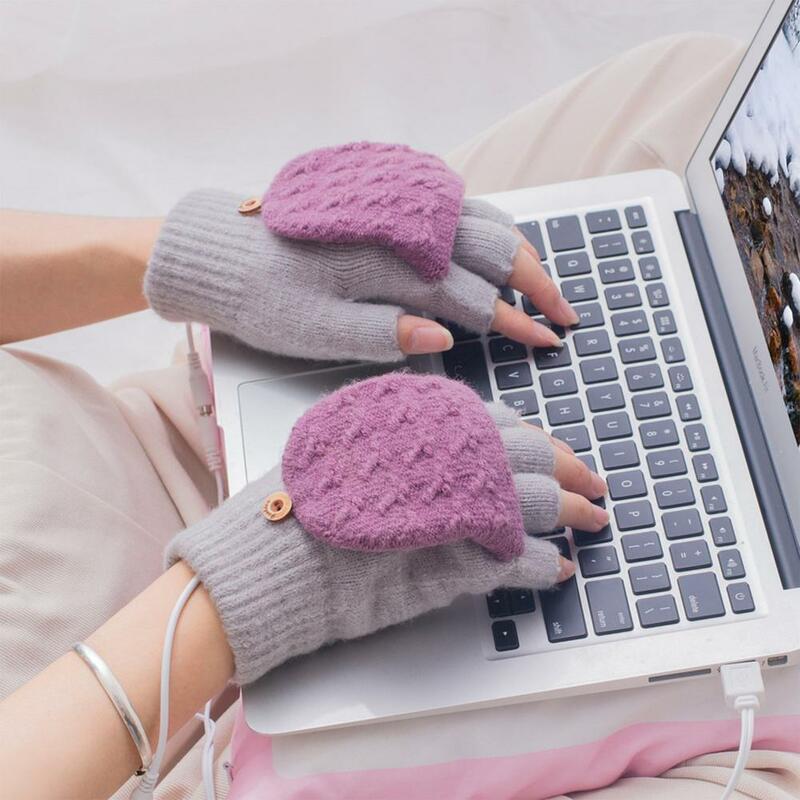 ฤดูหนาว USB ถุงมืออุ่นไฟฟ้า Windproof Warm Mittens Half Hand แล็ปท็อป Fingerless ไฟฟ้าความร้อนถุงมืออุ่น Mittens