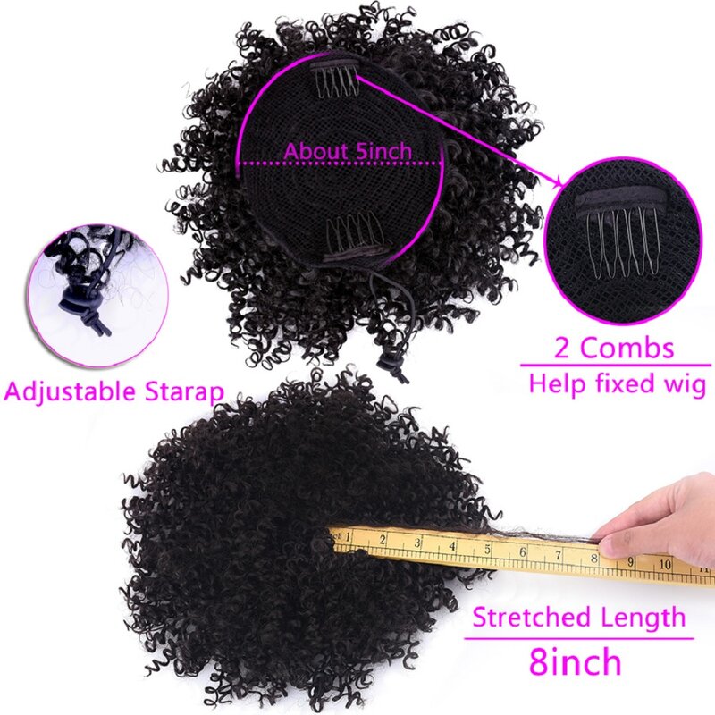 8inch Short Afro Puff Kinky Curly Drawstring Ponytail Wig Fake Hair Bun Chignon Updo Synthetic HairPiece for Black Women