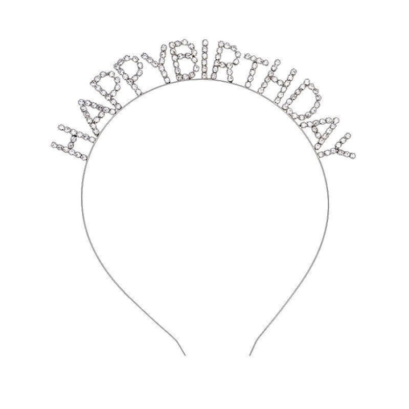 Faixa de cabelo prateada decoração letra cristal para aniversário de crianças