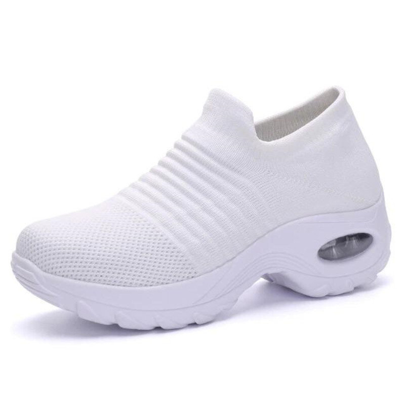 STS-Zapatillas deportivas de malla transpirable para mujer, zapatos informales planos con plataforma, transpirables, color blanco, para verano