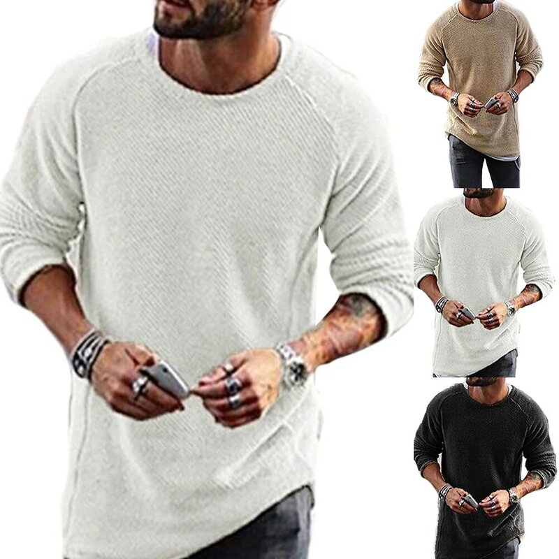 Men Casual Solid Color Sweater Knitwear O Neck Long Sleeve Shirt Pullover Top