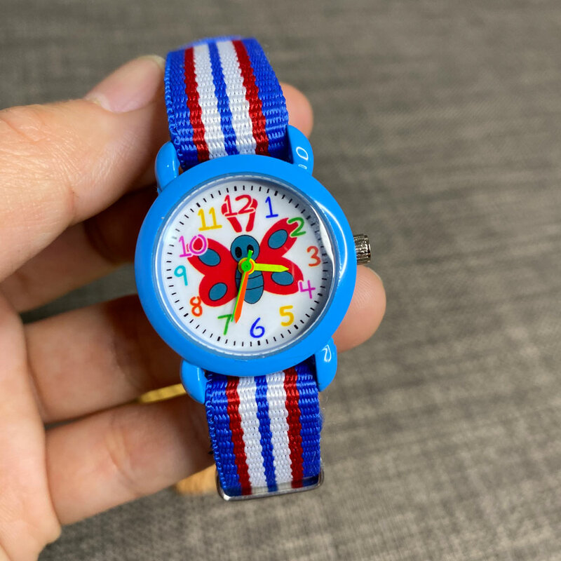 새로운 다채로운 캐주얼 캔버스 스트랩 만화 나비 석영 시계 귀여운 소녀 학생 빛나는 손목 시계 선물 Relojes, 2021