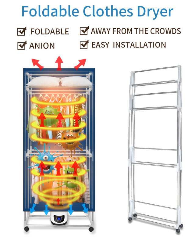 KASYDoFF 휴대용 의류 건조기, 1500W-1.7 미터, 3 단 접이식 의류 건조 랙, 에너지 절약 (음이온) 의류 건조기 디지트