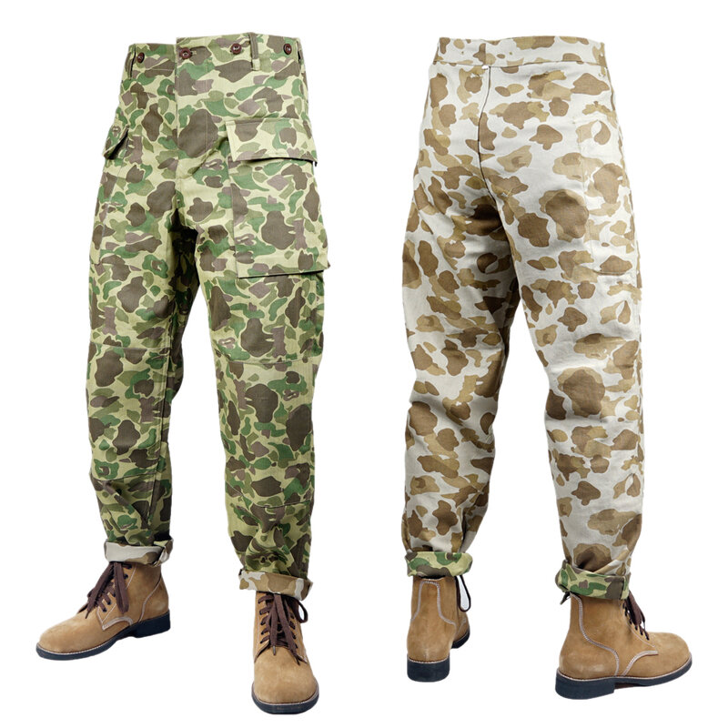 WWII WW2 US ARMY HBT pantalones de uniforme de campo de camuflaje reversibles, pantalón para exteriores