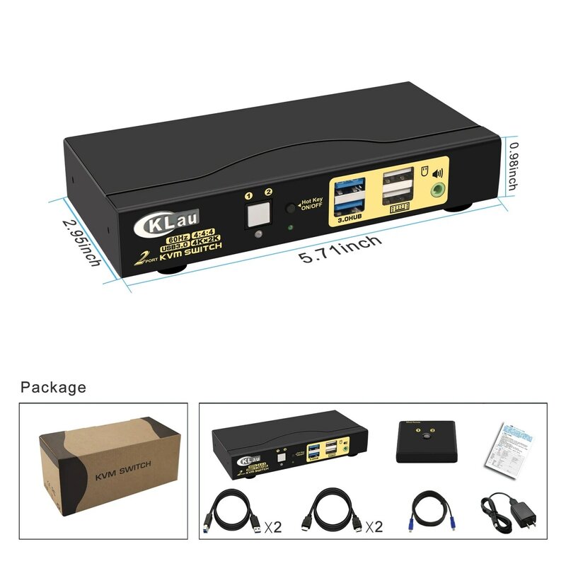 Interruptor KVM HDMI de 2 puertos, conmutador KVM USB3.0 con resolución de Audio y micrófono de hasta 4K x 2K @ 60Hz 4:4:4