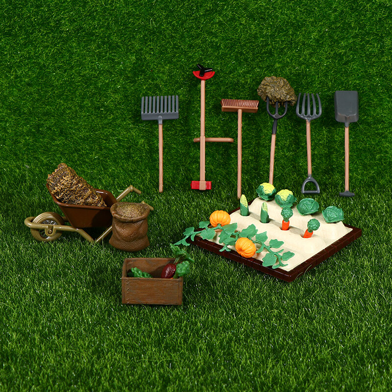 New 1/12 Scale Dollhouse Miniature Farm Shovel Iron Rake Outdoor Planting Scene Kids Pretend Play Toys for Dolls Accessories