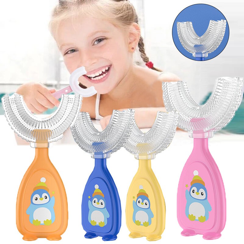 U-Shape แปรงสีฟันเด็กแปรงสีฟันเด็กซิลิโคนทำความสะอาดแปรงสีฟันเพื่อสุขภาพ360 ° ทำความสะอาด Oral Care สุขภาพความงามนุ่ม