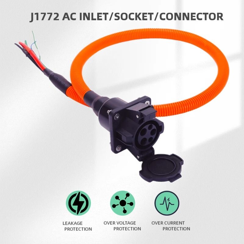 EVSE – prise mâle avec câble pour chargeur de véhicule électrique, J1772 Type 1, connecteur de chargeur latéral de voiture, 50a, 1 m