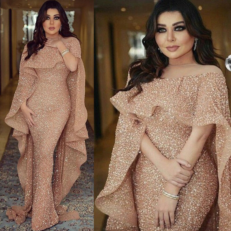 Блестящее вечернее платье с блестками, длинное вечернее платье с юбкой-годе цвета розового золота в Дубае, саудовском, арабском стиле, 2020