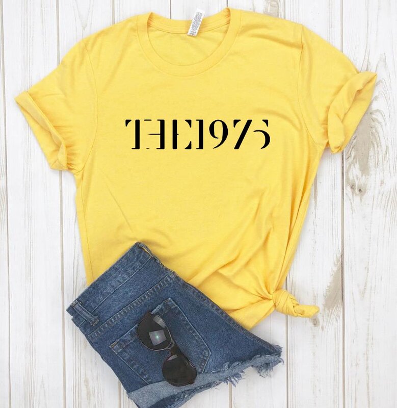 女性のためのレタープリントTシャツ,カジュアルなTシャツ,yongの女の子のトップス,6色のTシャツ1975