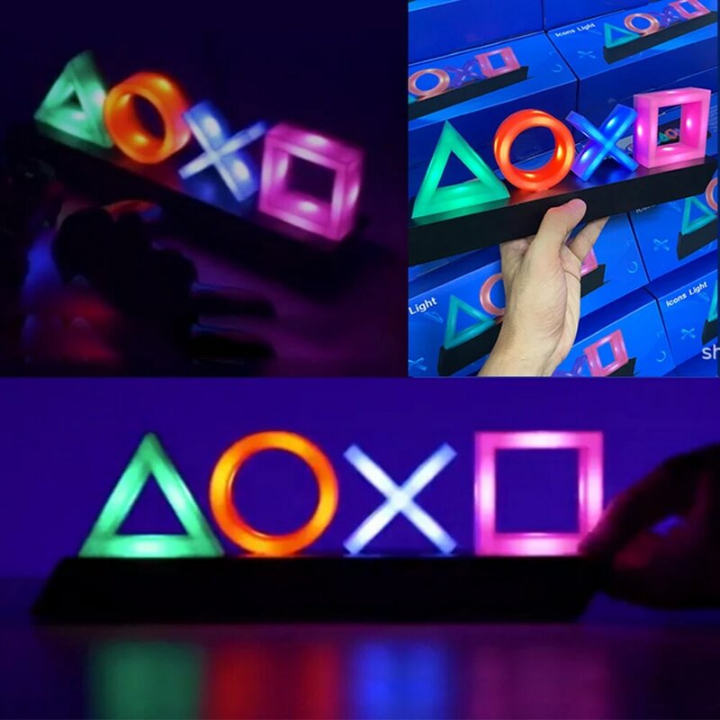 Lumière d'icône de jeu alimentée par batterie USB, lampe néon, commande vocale, décoration d'ambiance pour Bar, PS4, Playstation