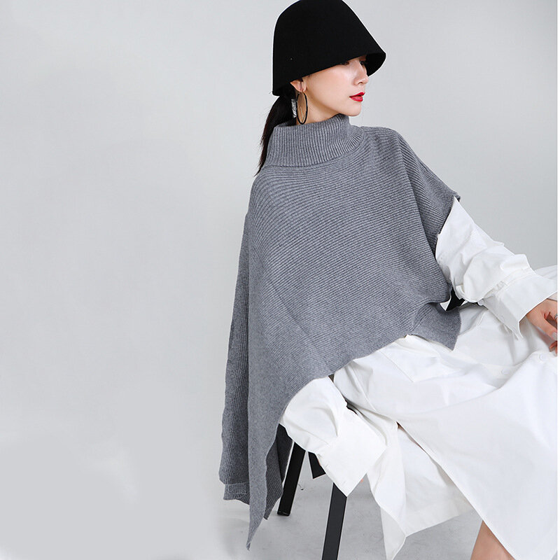 Maglione dolcevita donna autunno inverno 2020 Oversize sciolto irregolare Cape maglieria manica a pipistrello mantello stile Outwear