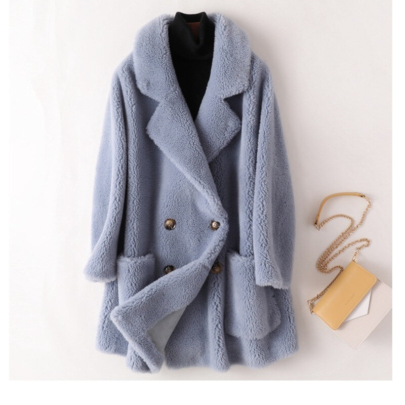 女性のための本物の毛皮のコート,イタリアのファッション,ウールのコート,厚くて暖かい,大きくて長い,冬のアウター