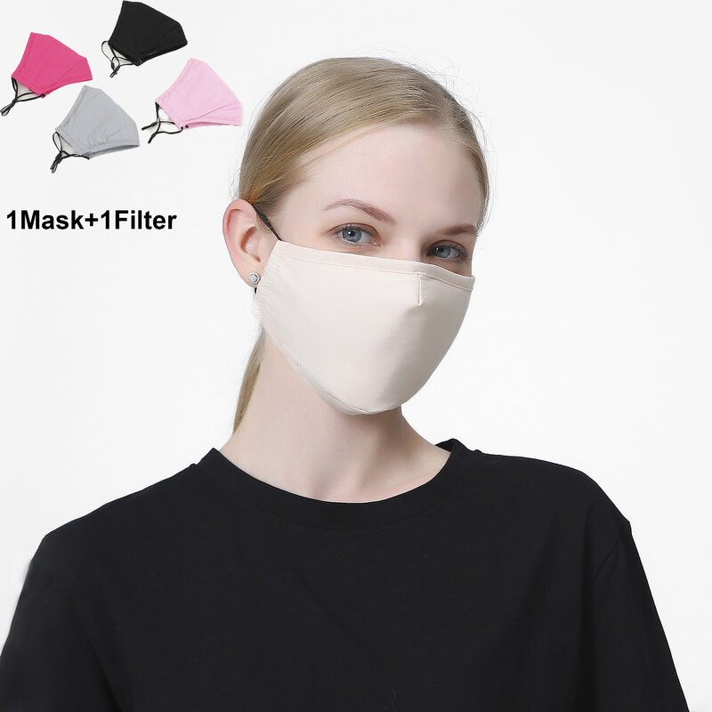 1Set PM2.5 Katoen Vrouwen Gezichtsmasker Cover Respirator Herbruikbare Wasbare Stof Fog Vervuiling PM2.5 Mannen Mond Masker Met Filter pad