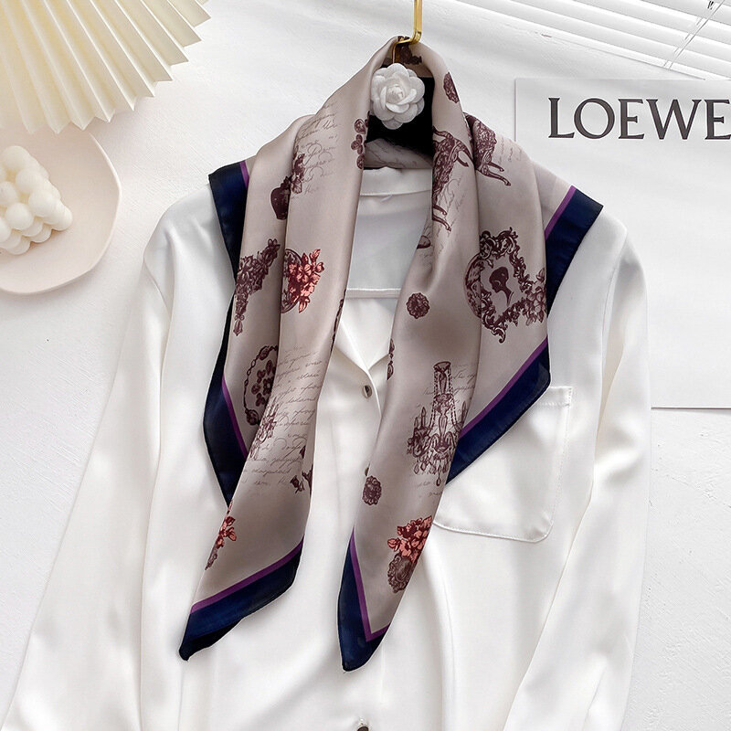 Foulard carré en soie pour femme, 70x70cm, châle enveloppant, bandana, Hijab en mousseline de soie imprimé, nouvelle collection
