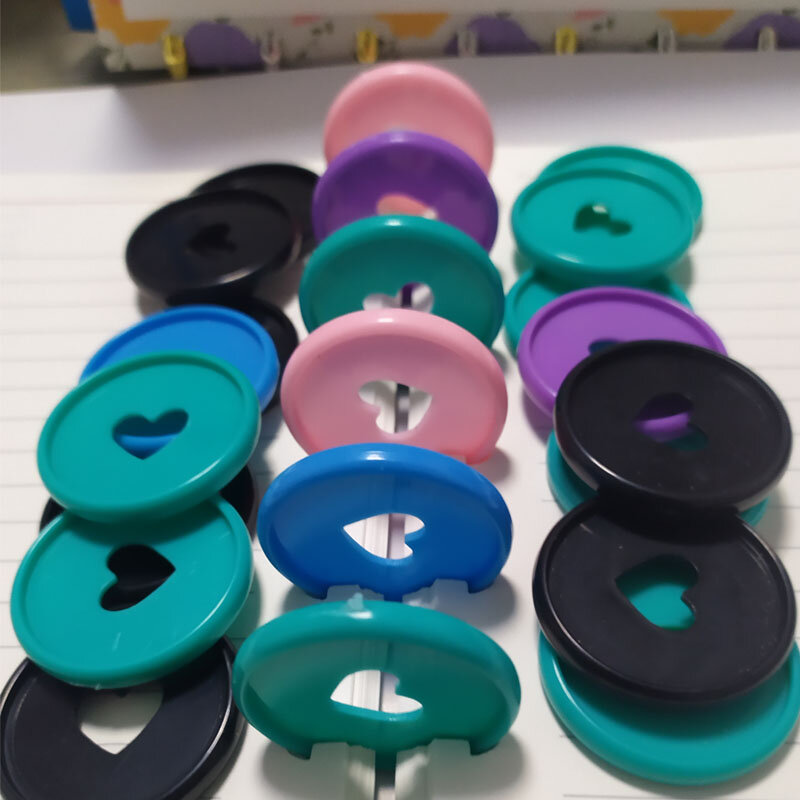 Coração colorido ligação fivela anel de disco, cogumelo buraco, aro plástico redondo, DIY Binder Notebook, 35mm, 30pcs
