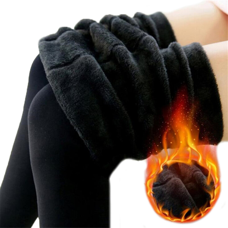 Yrrety mulheres calças de inverno grosso quente calças de lã leggings menina empurrar para cima veludo elástico de cintura alta forro térmico fundo macio