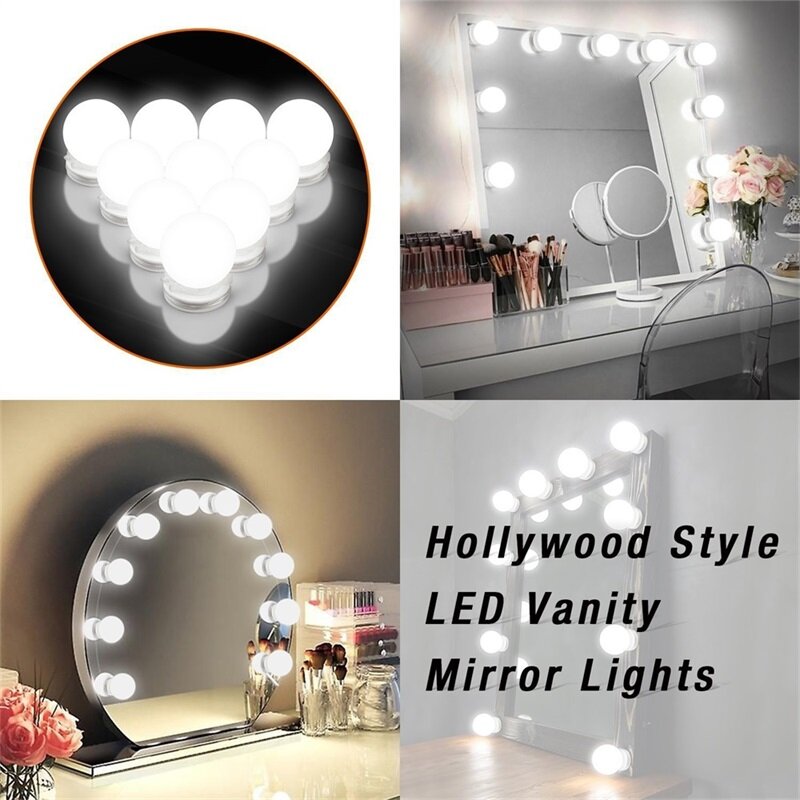 SAROK-luz LED para tocador, iluminación de espejo con cable oculto, USB, estilo Hollywood, para maquillaje
