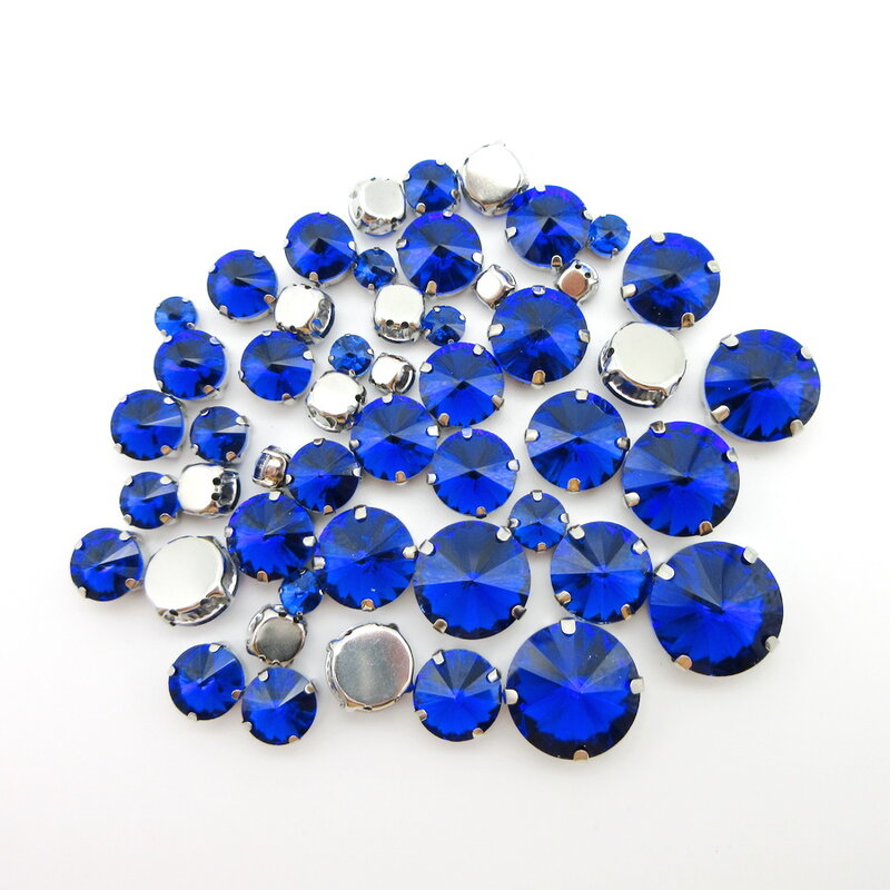 Sapphire kristall strass mischen Rivoli runde form 7 größen silber klaue flatback nähen auf strass kleidung schuhe taschen diy dekoration