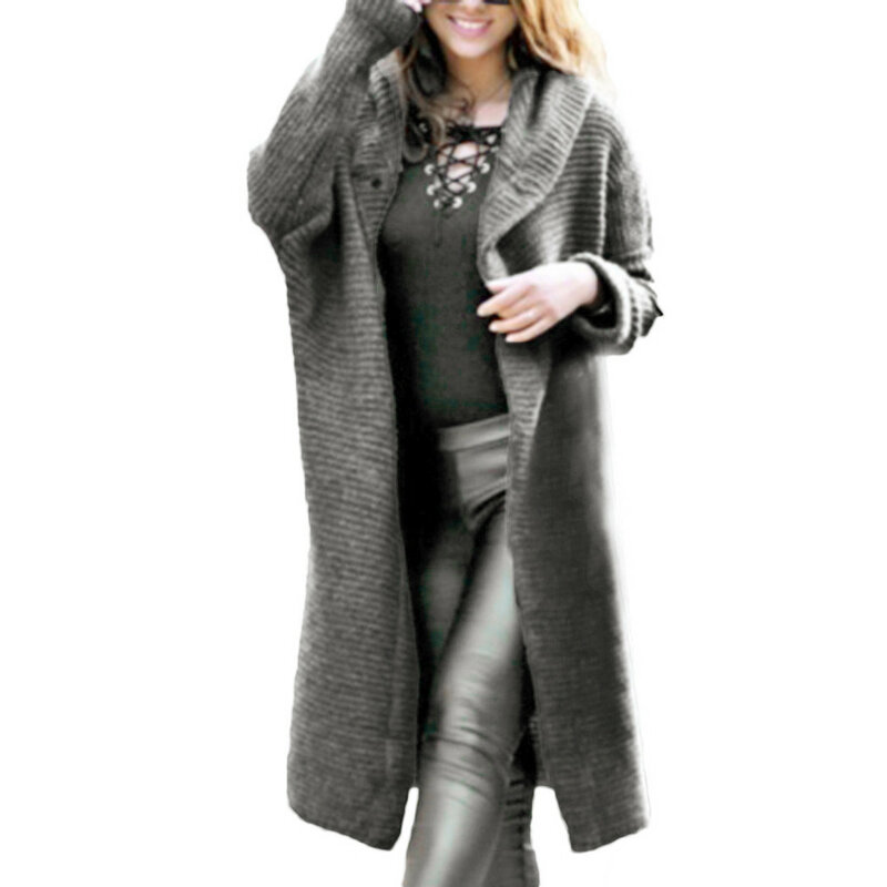 Mujer invierno mujer manga larga de Color puro abierto suelto suéter largo cárdigan con capucha casaco feminino cárdigan 9,3