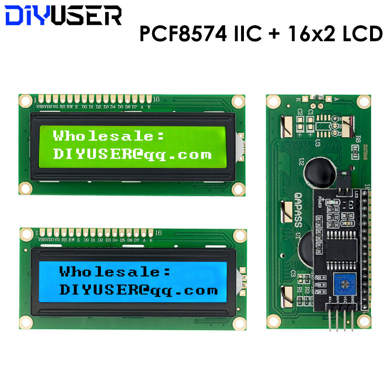 Tela lcd lcd1602 1602 módulo, azul/amarelo, tela verde, 16x2 caracteres, display pcf8574t, pcf8574 iic i2c, interface 5v para arduino