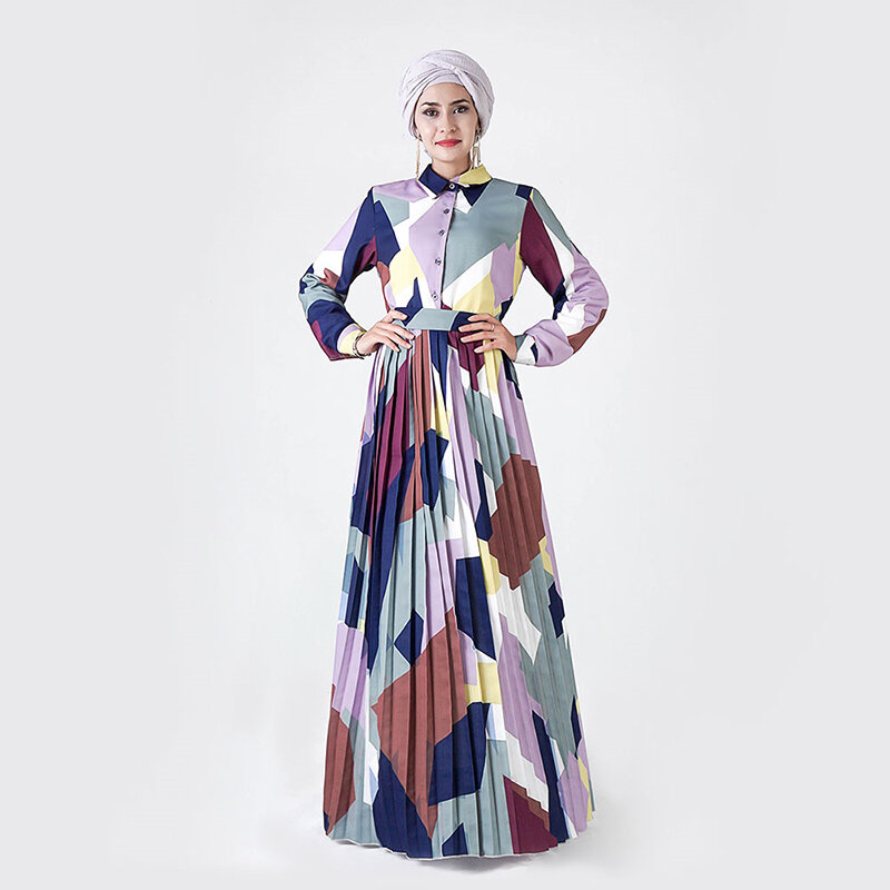 Geométrica Vestido de Muçulmano Abaya Kaftan Dubai Abayas Para As Mulheres Caftan Hijab Turco Vestidos Vestuário Islâmico da Oração Tesettur Elbise