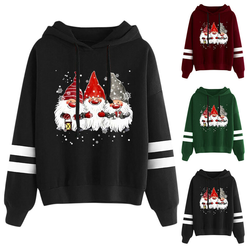 Свободные женские свитшоты, Рождественская Толстовка с длинным рукавом и принтом гнома, пуловер 2021, модная теплая толстовка, топы для осени и зимы