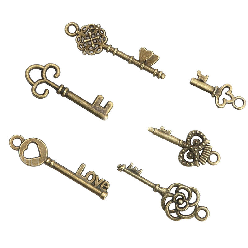 13Pcs Vintage Skeleton Keys Antiek Brons Sleutels Retro Hanger Ketting Fancy Decor Diy Sieraden Ketting Craft Geschenken