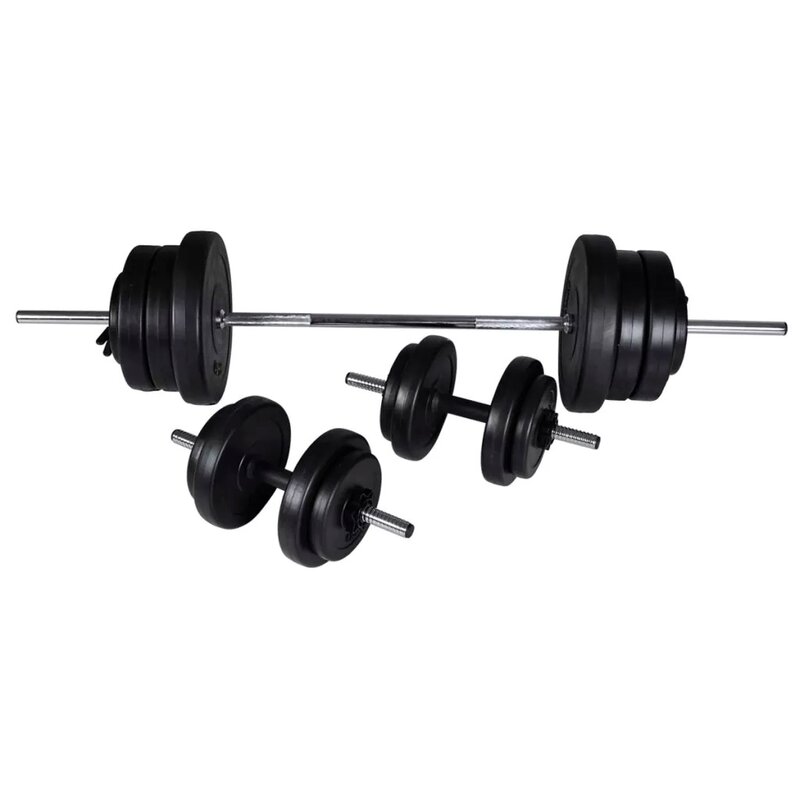VidaXL Barbell + 2 Dumbbell Set 60.5kg 90375 Home Gym Exercise Sports Dumbbells Body Building Fitness Equipments Barbells