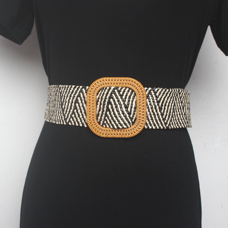 Cinturón con sello de cintura para mujer, hebilla de patrón hermoso, estilo de vacaciones, falda elástica decorativa, camisa de moda tejida ancha