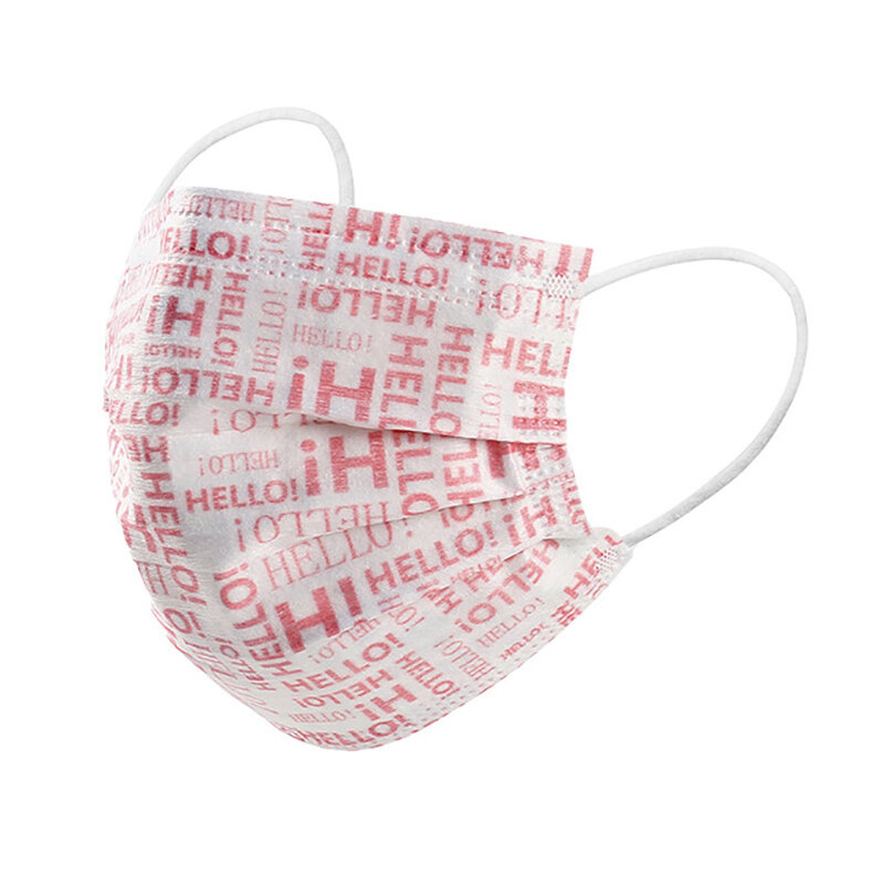 Masque de protection facial jetable à 3 couches, avec lettres imprimées, de couleur unie, Non tissé, respirant, à la mode, 10/50