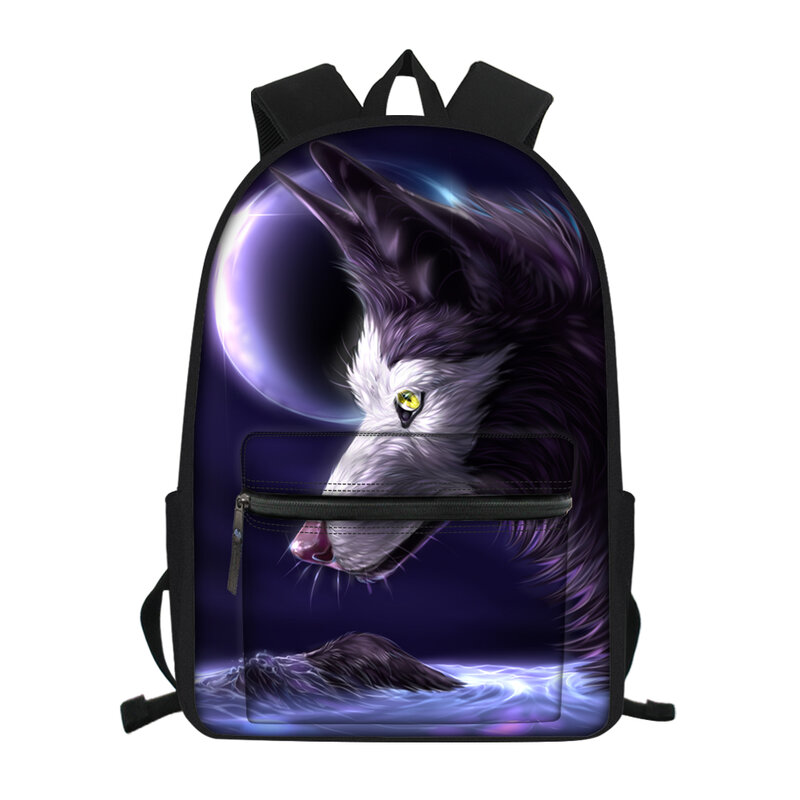 Moda dziecięca szkoła plecak płócienny Fantasy z motywem wilka studenci torby na książki śliczne zwierzę drukuje plecaki podróżne