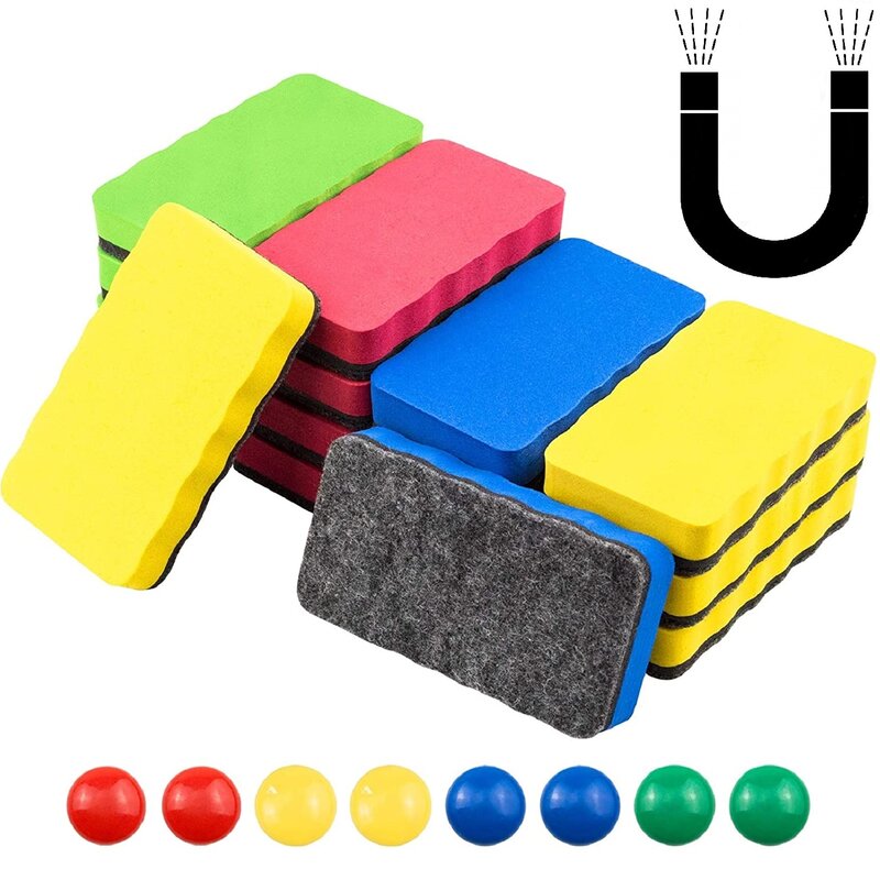 16pcs Magnetic Whiteboard Dry Eraser with 8pcs Whiteboard Magnets Chalkboard Cleaner Board Wiper Erase for Classroom Home Office
