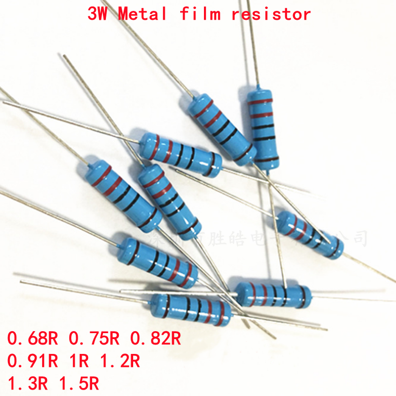 Металлический пленочный резистор 3 Вт 1% 0.68R 0.75R 0.82R 0.91R 1R 1.2R 1.3R 1.5R 0,68 0,75 0,82 0,91 1 1,2 1,3 1,5 Ом, 10 шт.