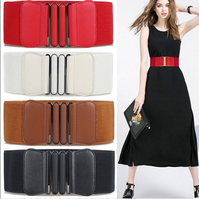 Cinturón elástico de cintura ancha para mujer, faja con hebilla de Pin, a la moda