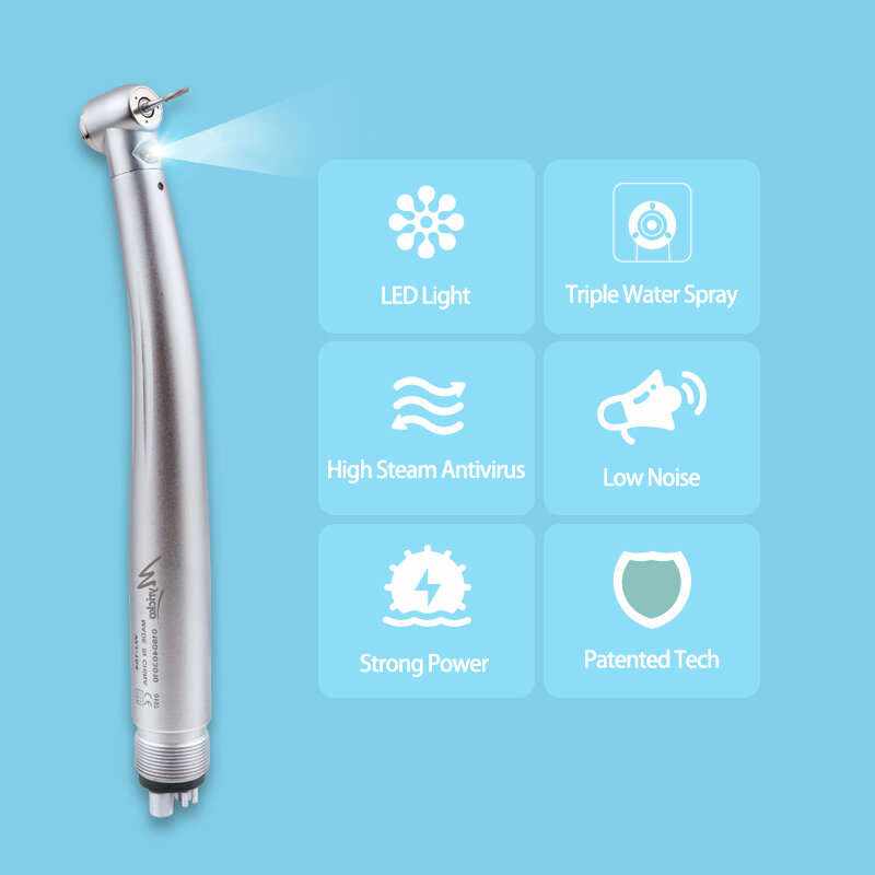 Myriko led handpiece dental de alta velocidade único/triplo spray água 2/4 furos padrão cabeça botão ferramentas do equipamento dentista