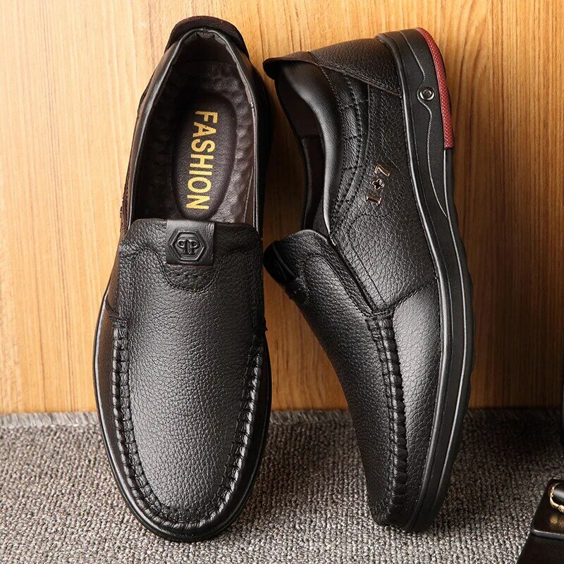 Men's Shoes Legal Leather Soft Soled Slippers, Casual Anti-skid, Breathable Men's Shoes, Plush and Warm, New 2021