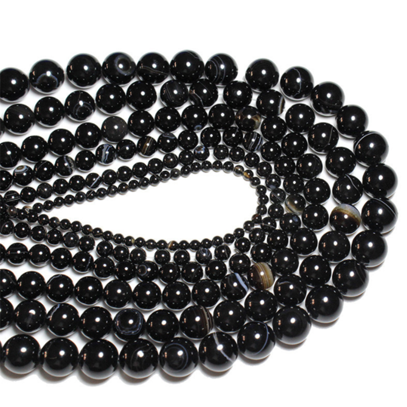 Qualidade preto listrado ágata solta espaçador grânulo para fazer jóias diy pulseira acessórios (escolher tamanho 4 6 8 10mm)