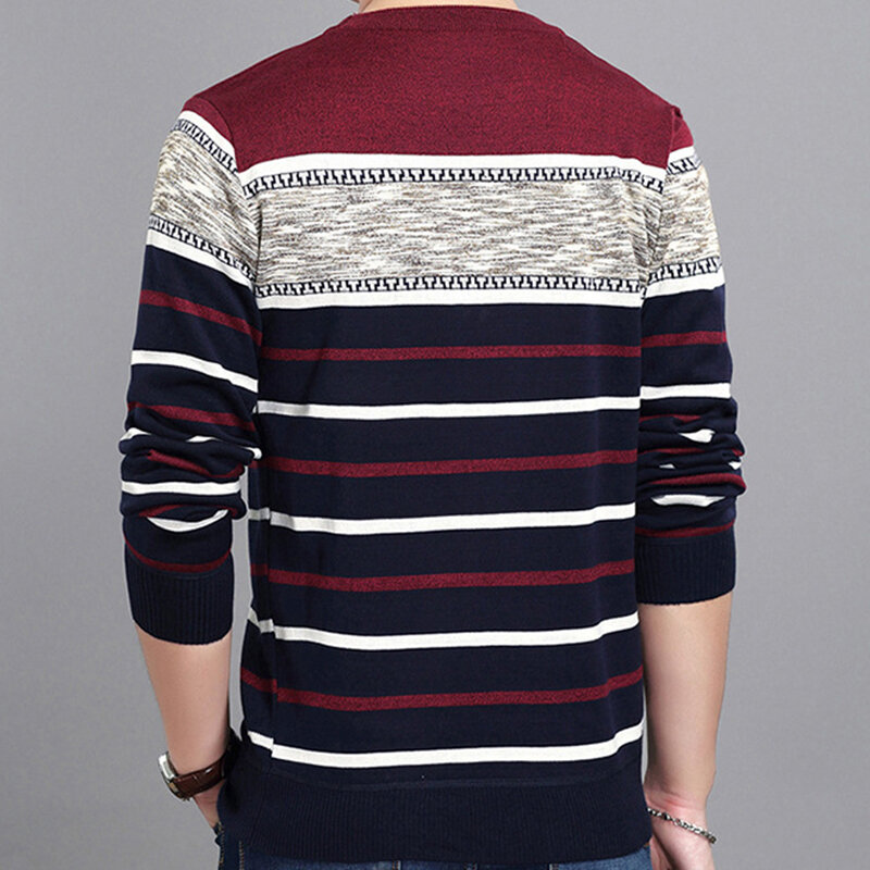 Suéter ajustado a rayas para hombre, ropa de punto con cuello redondo, camisa de moda para estudiantes, primavera y otoño, 2024