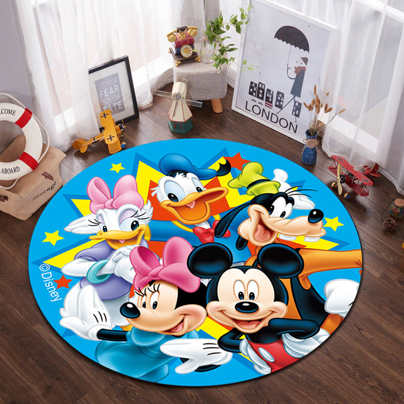 Tapete infantil de flanela 100x100cm, tapete redondo com estampa de mickey e isolamento acústico para decoração de casa, quarto e música