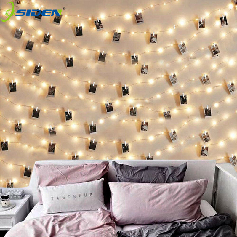 Guirnalda de luces LED con Clip para fotos, guirnalda con batería para exteriores, decoración de Navidad, fiesta, boda, Navidad, 5M/10M
