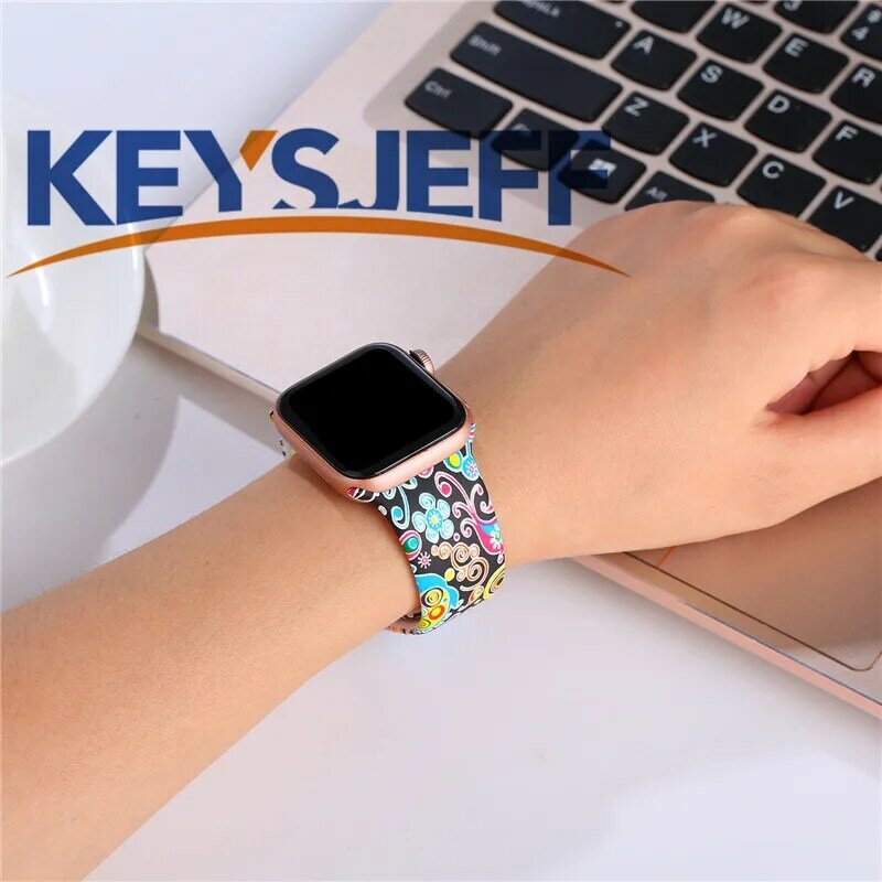 Цветочная повязка для наручных часов Apple Watch 38 мм 40 мм 42 44 мм неувядающий с печатным рисунком для девочек; мини-юбка для наручных часов iWatch, Ре...
